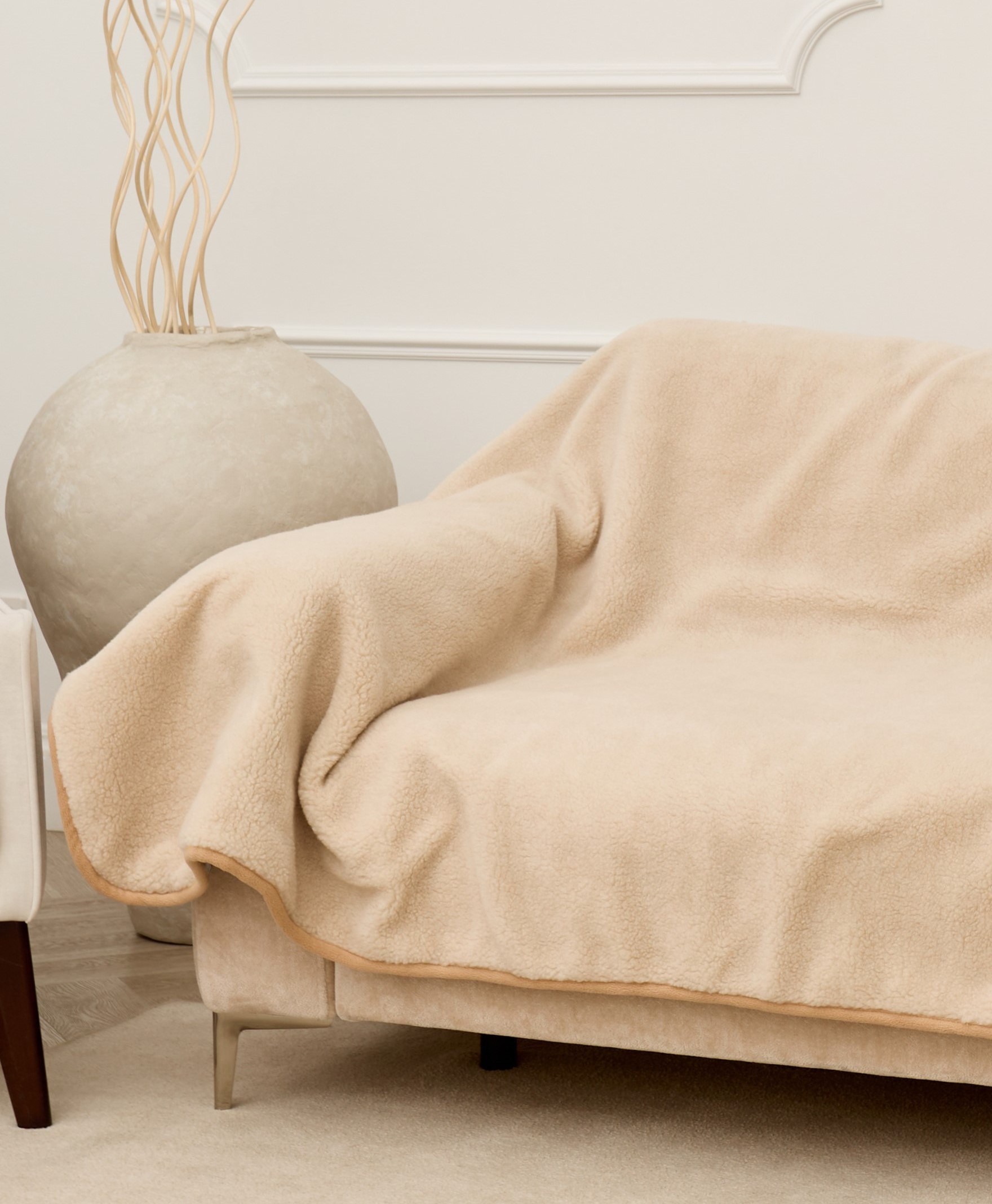 Плед из верблюжьей шерсти и хлопка двусторонний, 145х205 