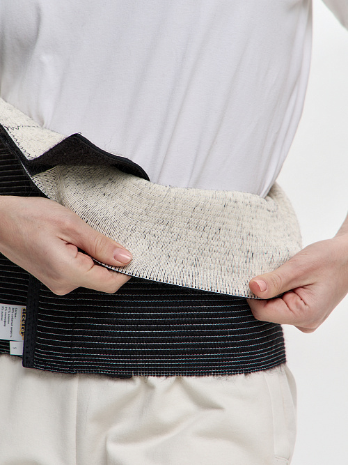 Пояс эластичный согревающий «Зима+Лето» из собачьей шерсти и хлопка на липучке 