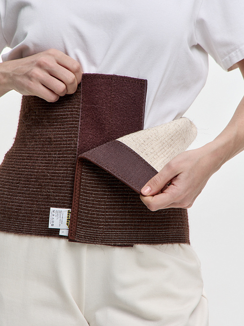 Пояс эластичный согревающий «Зима+Лето» из верблюжьей шерсти и хлопка на липучке 