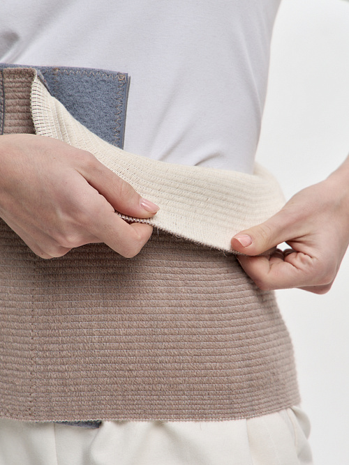 Пояс эластичный согревающий «Зима+Лето» из собачьей шерсти и хлопка на липучке 