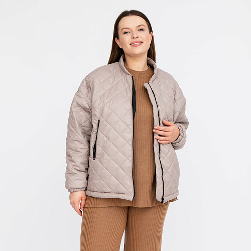 Бомбер укороченный стеганый на верблюжьем шерстепоне женский 