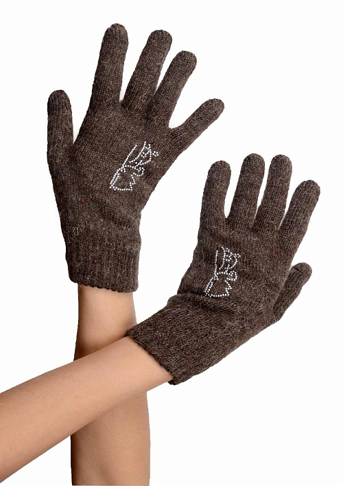 Перчатки со стразами однослойные вязаные из верблюжьей шерсти 
