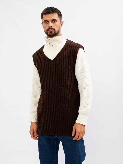 Безрукавка Полоска из верблюжьей шерсти вязаная мужская 