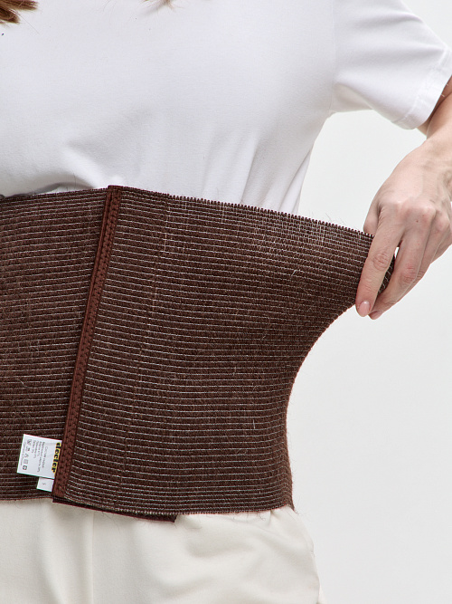 Пояс эластичный согревающий «Зима+Лето» из верблюжьей шерсти и хлопка на липучке 