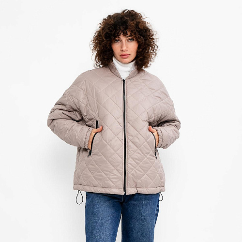 Бомбер укороченный стеганый на верблюжьем шерстепоне женский 