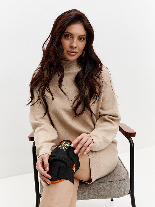 Наколенник фиксирующий согревающий из собачьей шерсти с медной нитью 