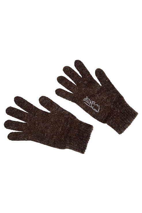 Перчатки со стразами однослойные вязаные из верблюжьей шерсти 