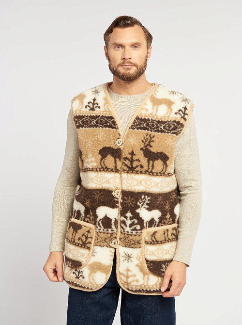Жилет меховой из верблюжьей шерсти на пуговицах, рис. Олени 