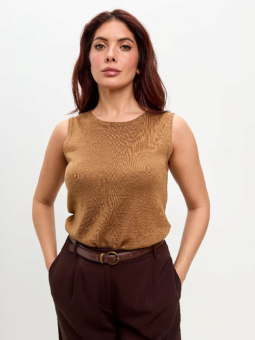 Майка без рукавов из верблюжьей шерсти с высоким вырезом женская 